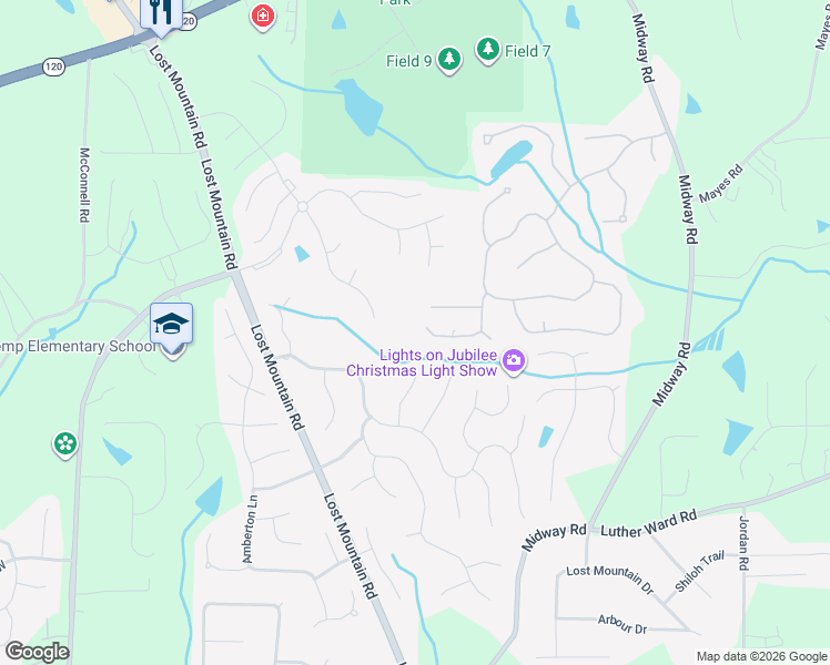map of restaurants, bars, coffee shops, grocery stores, and more near 4880 Manatee Court Northwest in Powder Springs