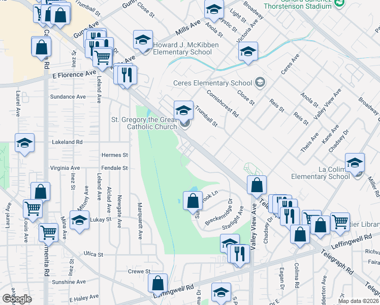 map of restaurants, bars, coffee shops, grocery stores, and more near 11129 Bunker Lane in Whittier