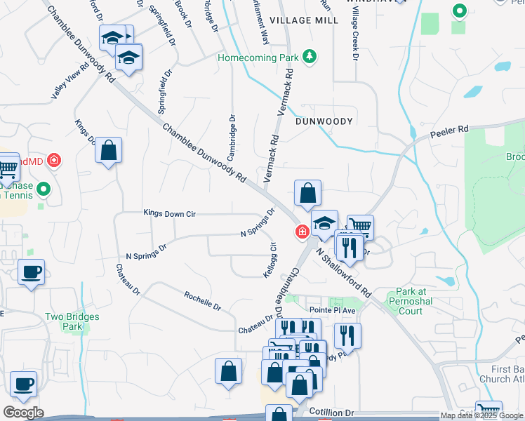 map of restaurants, bars, coffee shops, grocery stores, and more near 1758 North Springs Drive in Dunwoody