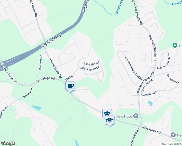 map of restaurants, bars, coffee shops, grocery stores, and more near 799 Still Hill Lane Southeast in Lawrenceville