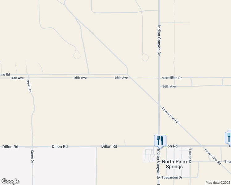 map of restaurants, bars, coffee shops, grocery stores, and more near West 16th Street in Desert Hot Springs