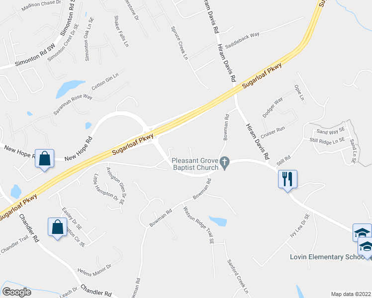 map of restaurants, bars, coffee shops, grocery stores, and more near 1315 Country Acres Lane in Lawrenceville