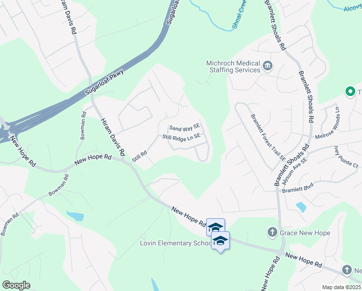map of restaurants, bars, coffee shops, grocery stores, and more near 809 Still Hill Lane Southeast in Lawrenceville