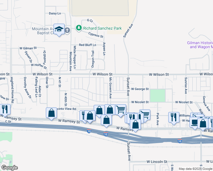 map of restaurants, bars, coffee shops, grocery stores, and more near in Banning