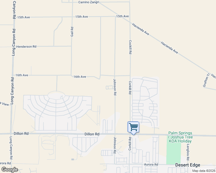 map of restaurants, bars, coffee shops, grocery stores, and more near 16205 Johnson Road in Desert Hot Springs
