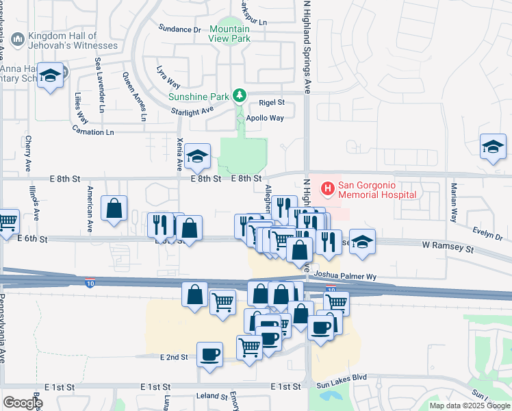 map of restaurants, bars, coffee shops, grocery stores, and more near 703 Allegheny Street in Beaumont