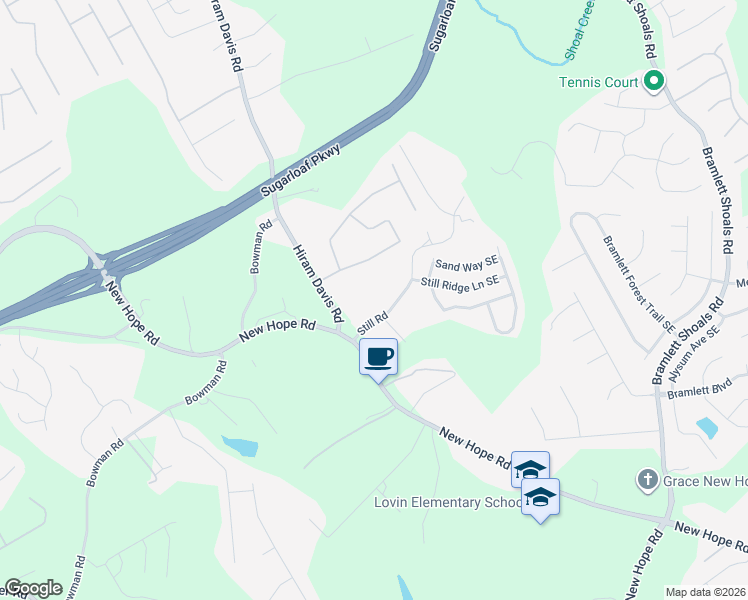 map of restaurants, bars, coffee shops, grocery stores, and more near 848 Still Road in Lawrenceville