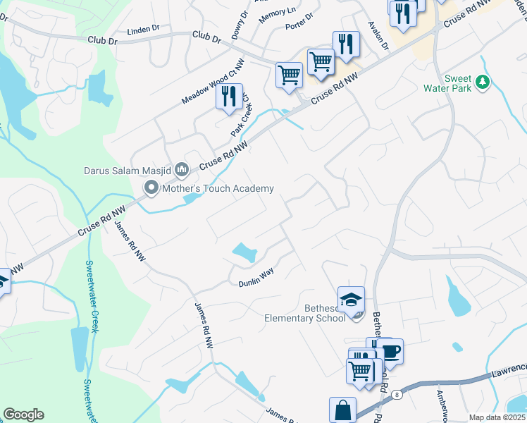 map of restaurants, bars, coffee shops, grocery stores, and more near 3122 Ferrite Court Northwest in Lawrenceville