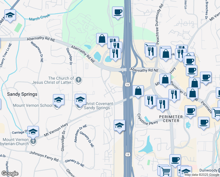 map of restaurants, bars, coffee shops, grocery stores, and more near 765 Berrydale Drive in Sandy Springs