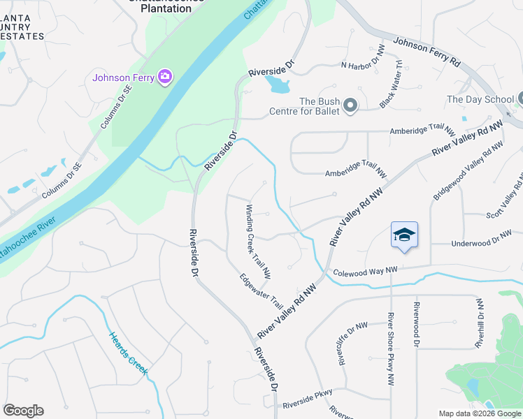 map of restaurants, bars, coffee shops, grocery stores, and more near 1010 Winding Creek Trail Northwest in Sandy Springs