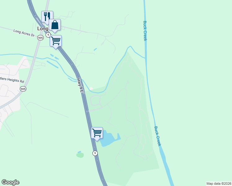 map of restaurants, bars, coffee shops, grocery stores, and more near 571 Bucks Trail in Longs