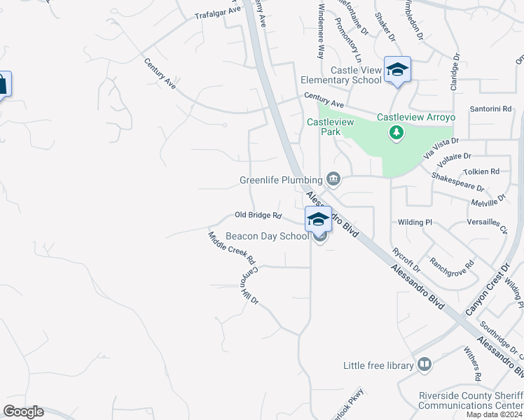 map of restaurants, bars, coffee shops, grocery stores, and more near 6578 Sunbeam Drive in Riverside