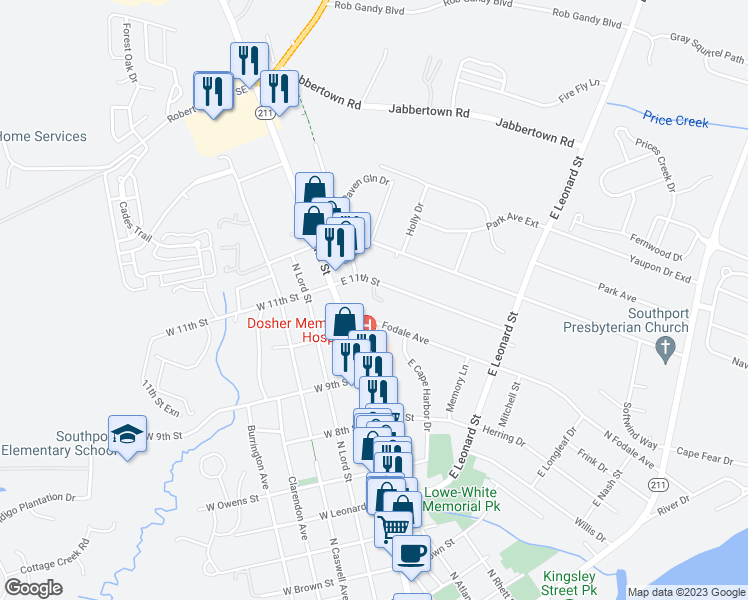 map of restaurants, bars, coffee shops, grocery stores, and more near 249 East 11th Street in Southport