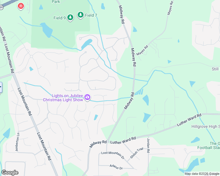 map of restaurants, bars, coffee shops, grocery stores, and more near 4636 Glory Maple Trce in Powder Springs