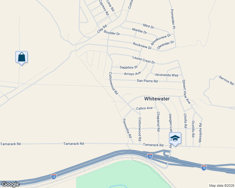 map of restaurants, bars, coffee shops, grocery stores, and more near Cottonwood Drive in Whitewater