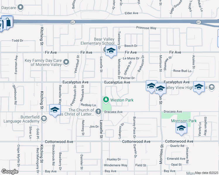 map of restaurants, bars, coffee shops, grocery stores, and more near 13031 Eyota Drive in Moreno Valley