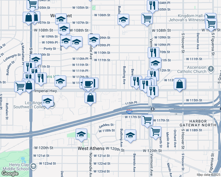 map of restaurants, bars, coffee shops, grocery stores, and more near 11246 Raymond Avenue in Los Angeles