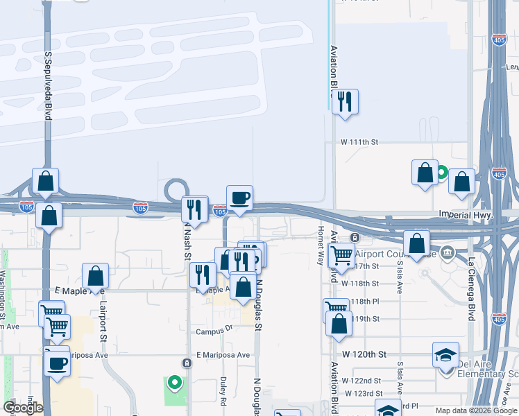 map of restaurants, bars, coffee shops, grocery stores, and more near in Los Angeles County