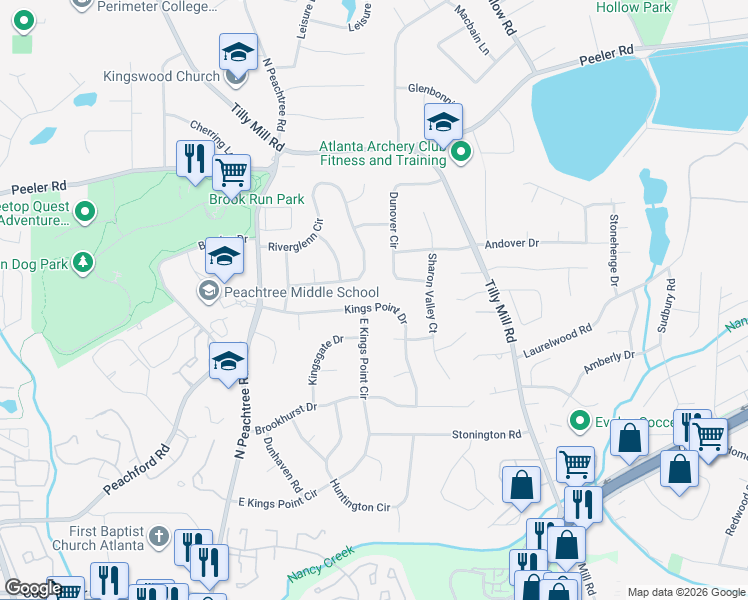 map of restaurants, bars, coffee shops, grocery stores, and more near 4620 Dunover Circle in Doraville