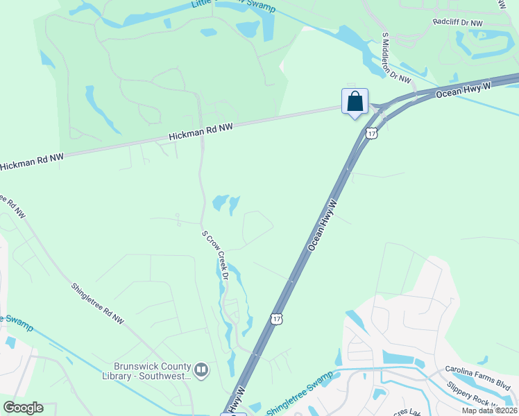 map of restaurants, bars, coffee shops, grocery stores, and more near 250 Woodlands Way in Calabash