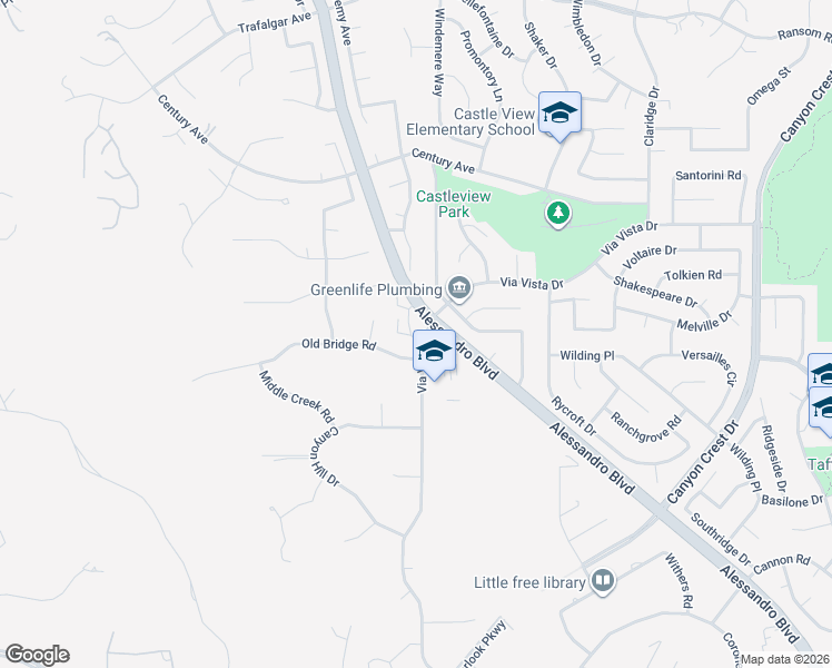 map of restaurants, bars, coffee shops, grocery stores, and more near 6594 Le Blan Way in Riverside