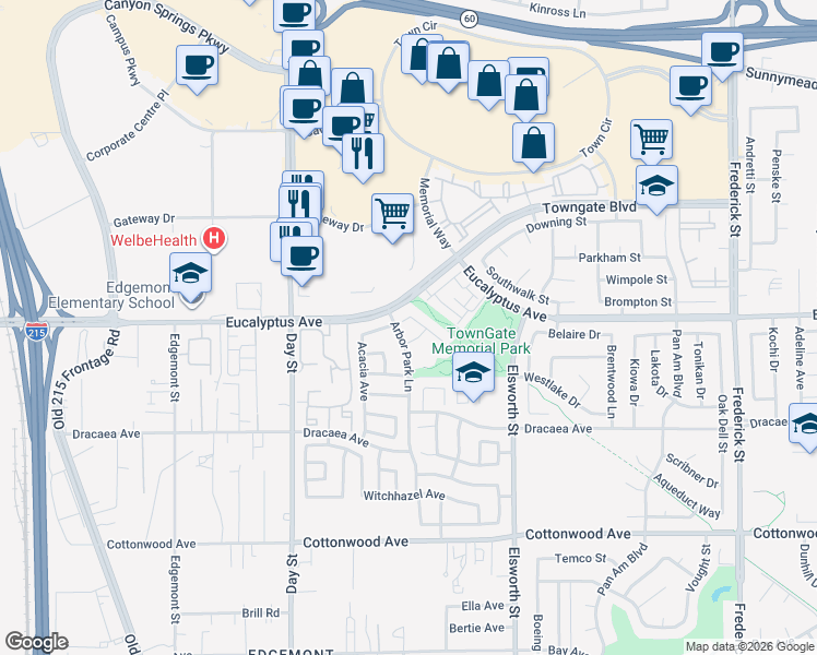 map of restaurants, bars, coffee shops, grocery stores, and more near 22253 Summer Holly Avenue in Moreno Valley