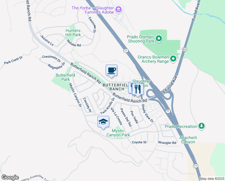 map of restaurants, bars, coffee shops, grocery stores, and more near 6375 Woodrow Court in Chino Hills