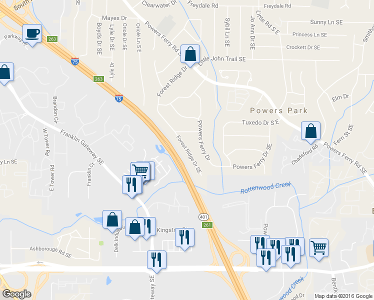 map of restaurants, bars, coffee shops, grocery stores, and more near 946 Forest Ridge Drive in Marietta