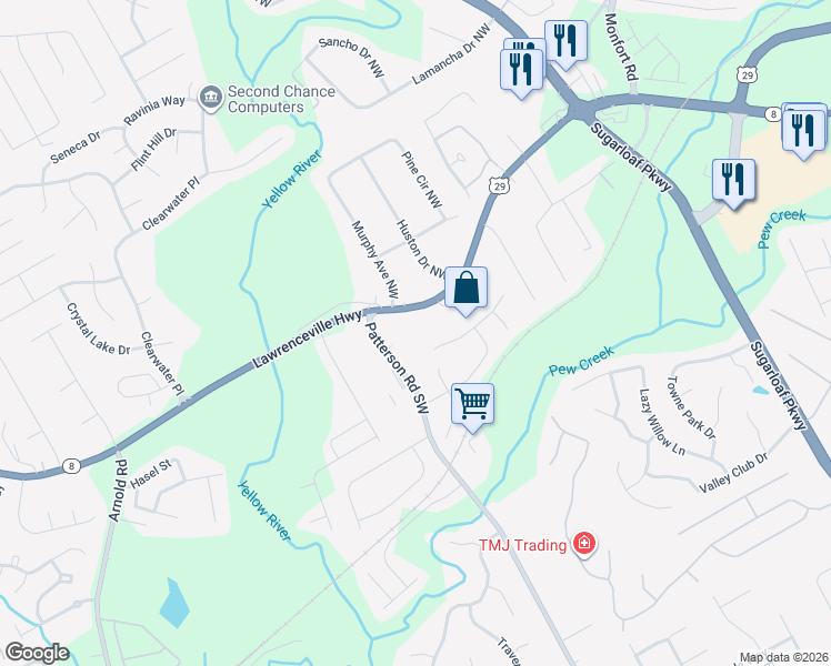 map of restaurants, bars, coffee shops, grocery stores, and more near 1806 Lawrenceville Highway in Lawrenceville