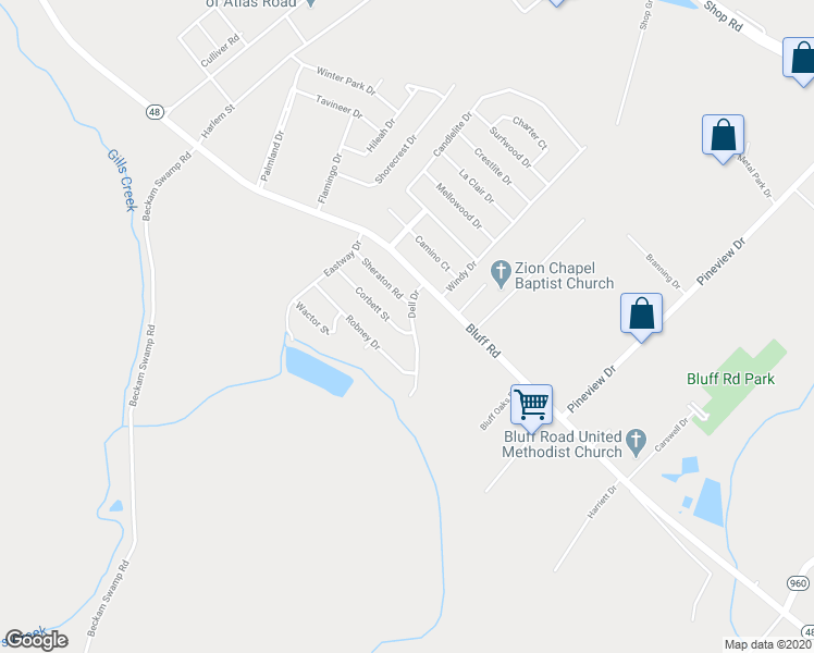 map of restaurants, bars, coffee shops, grocery stores, and more near 2927 Dell Drive in Columbia
