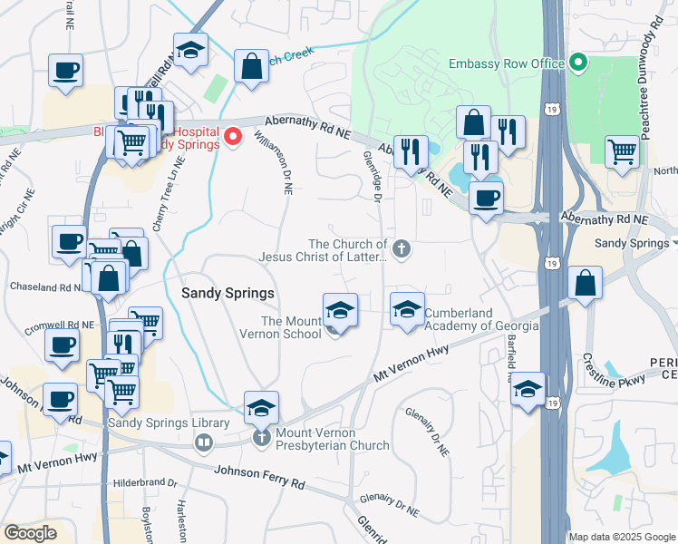 map of restaurants, bars, coffee shops, grocery stores, and more near 6434 Lucent Lane in Sandy Springs