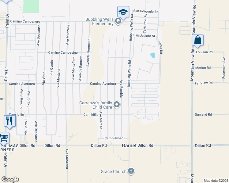 map of restaurants, bars, coffee shops, grocery stores, and more near Avenue Atezada in Desert Hot Springs