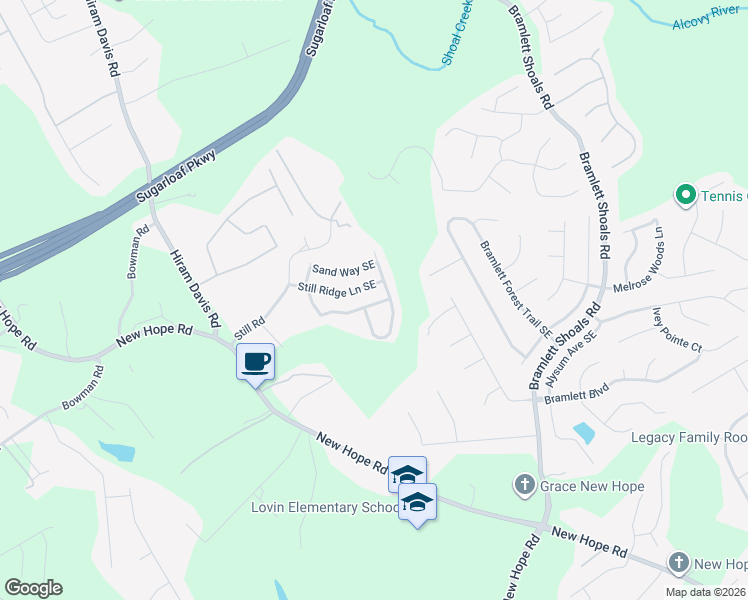 map of restaurants, bars, coffee shops, grocery stores, and more near 719 Still Hill Lane Southeast in Lawrenceville