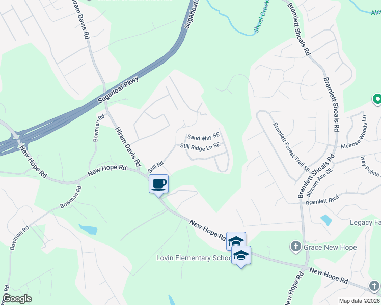 map of restaurants, bars, coffee shops, grocery stores, and more near 889 Still Hill Lane Southeast in Lawrenceville