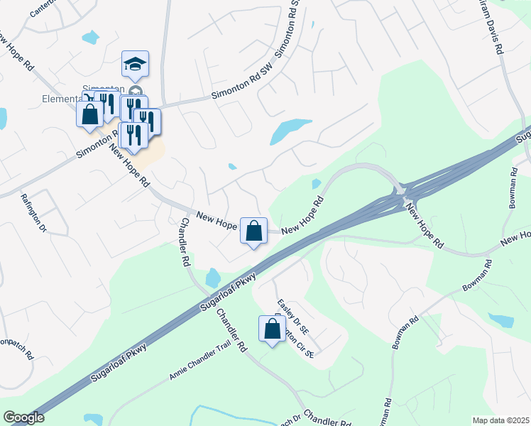 map of restaurants, bars, coffee shops, grocery stores, and more near 1156 Cotton Gin Court Southeast in Lawrenceville