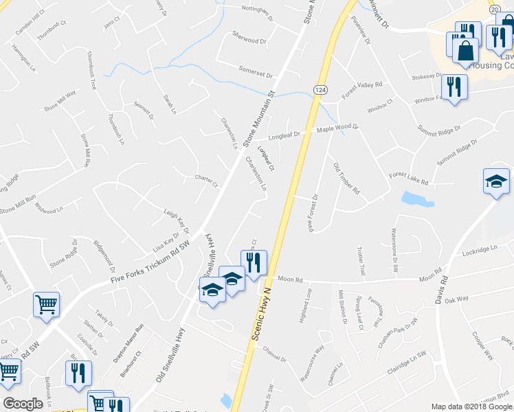 map of restaurants, bars, coffee shops, grocery stores, and more near 458 Charleston Lane in Lawrenceville