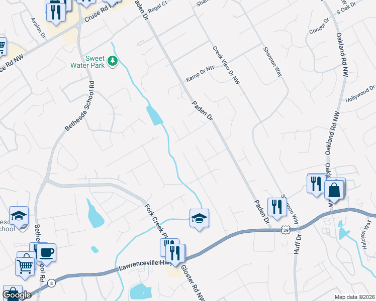 map of restaurants, bars, coffee shops, grocery stores, and more near 528 Desiree Drive Northwest in Lawrenceville