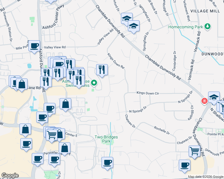 map of restaurants, bars, coffee shops, grocery stores, and more near 1495 Devonshire Way in Dunwoody