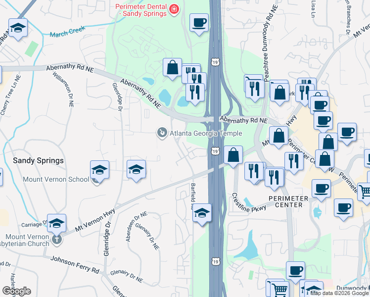 map of restaurants, bars, coffee shops, grocery stores, and more near 765 Berrydale Drive in Sandy Springs
