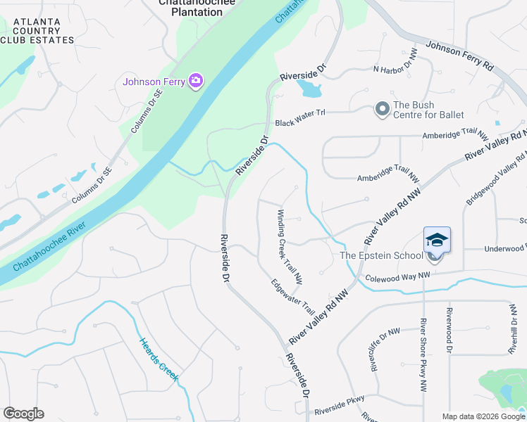 map of restaurants, bars, coffee shops, grocery stores, and more near 825 Edgewater Trail in Sandy Springs