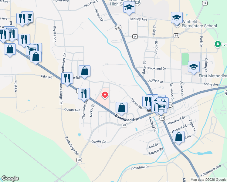 map of restaurants, bars, coffee shops, grocery stores, and more near 226 Medical Drive in Winfield