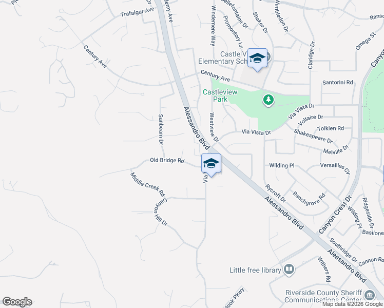 map of restaurants, bars, coffee shops, grocery stores, and more near 6591 Le Blan Way in Riverside
