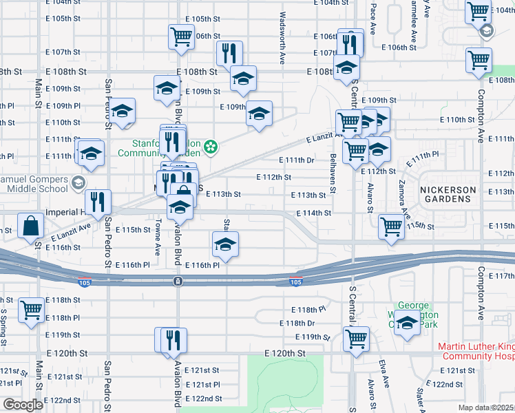 map of restaurants, bars, coffee shops, grocery stores, and more near in Los Angeles