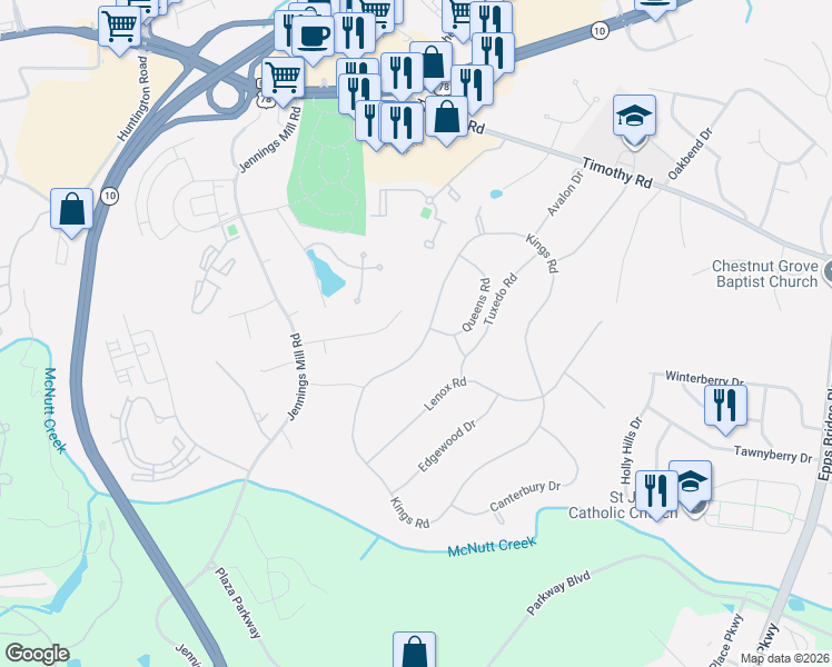 map of restaurants, bars, coffee shops, grocery stores, and more near 320 Kings Road in Athens