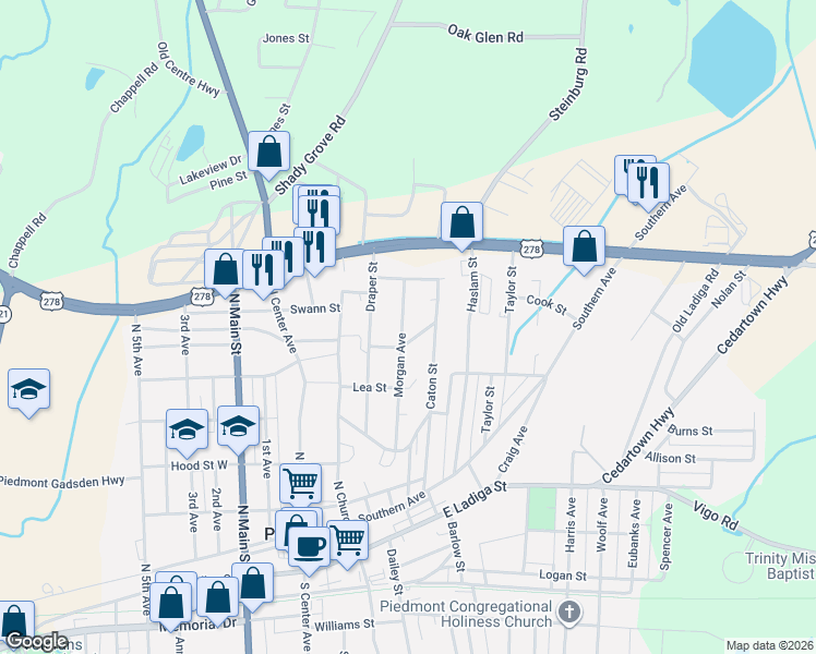 map of restaurants, bars, coffee shops, grocery stores, and more near 319 East Gayley Street in Piedmont