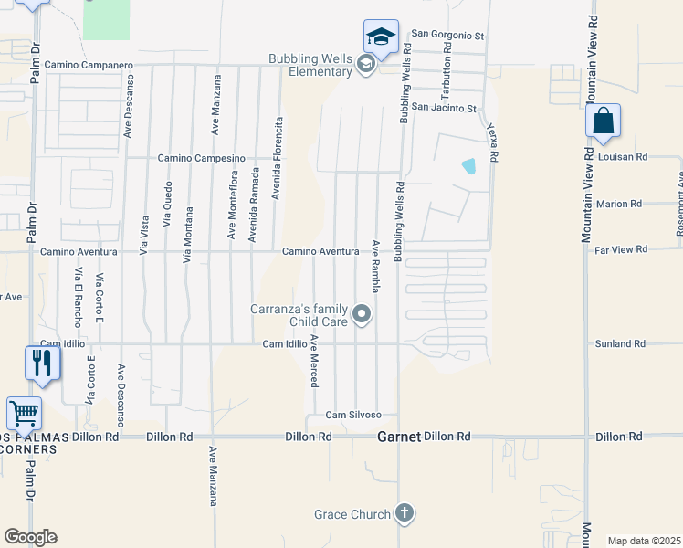 map of restaurants, bars, coffee shops, grocery stores, and more near 16130 Avenida Mirola in Desert Hot Springs