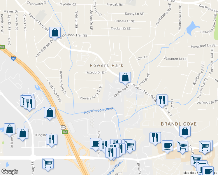 map of restaurants, bars, coffee shops, grocery stores, and more near 2004 Stratford Place in Marietta