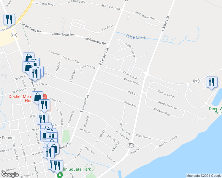 map of restaurants, bars, coffee shops, grocery stores, and more near 127 Park Avenue in Southport