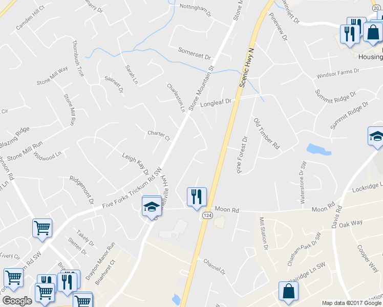 map of restaurants, bars, coffee shops, grocery stores, and more near 475 Charleston Lane in Lawrenceville