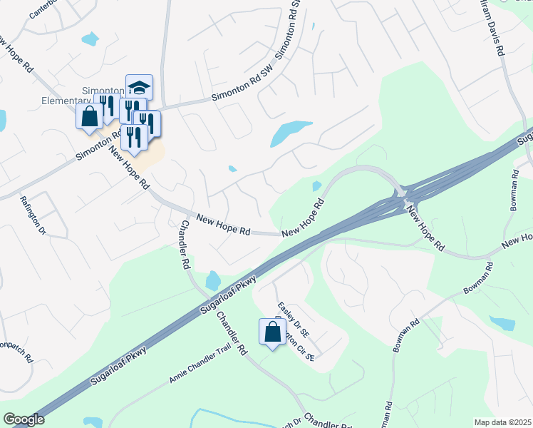 map of restaurants, bars, coffee shops, grocery stores, and more near 1156 Cotton Gin Court Southeast in Lawrenceville